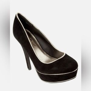 Black Suede Heels with Silver Trim